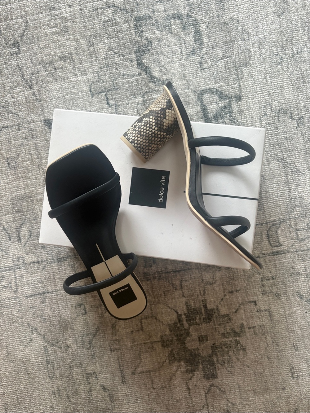 Dolce Vita Black Sandal with Snakeskin Block Heel